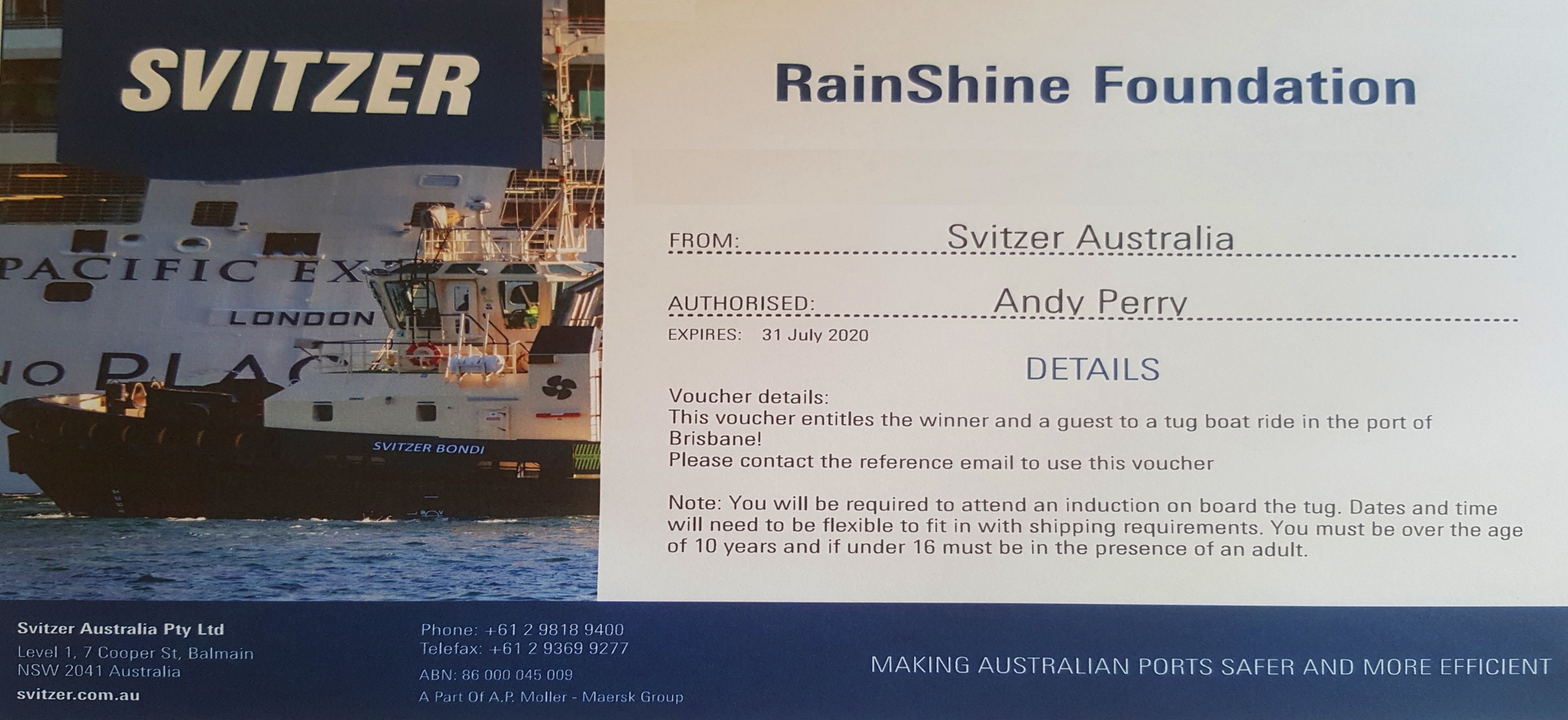 SVITZER Tug Experience Port Brisbane - RainShine Foundation